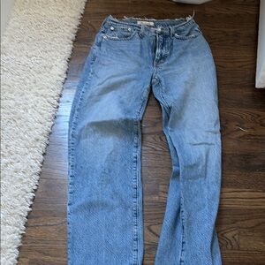Blue Straight Leg Jeans with Faded Design